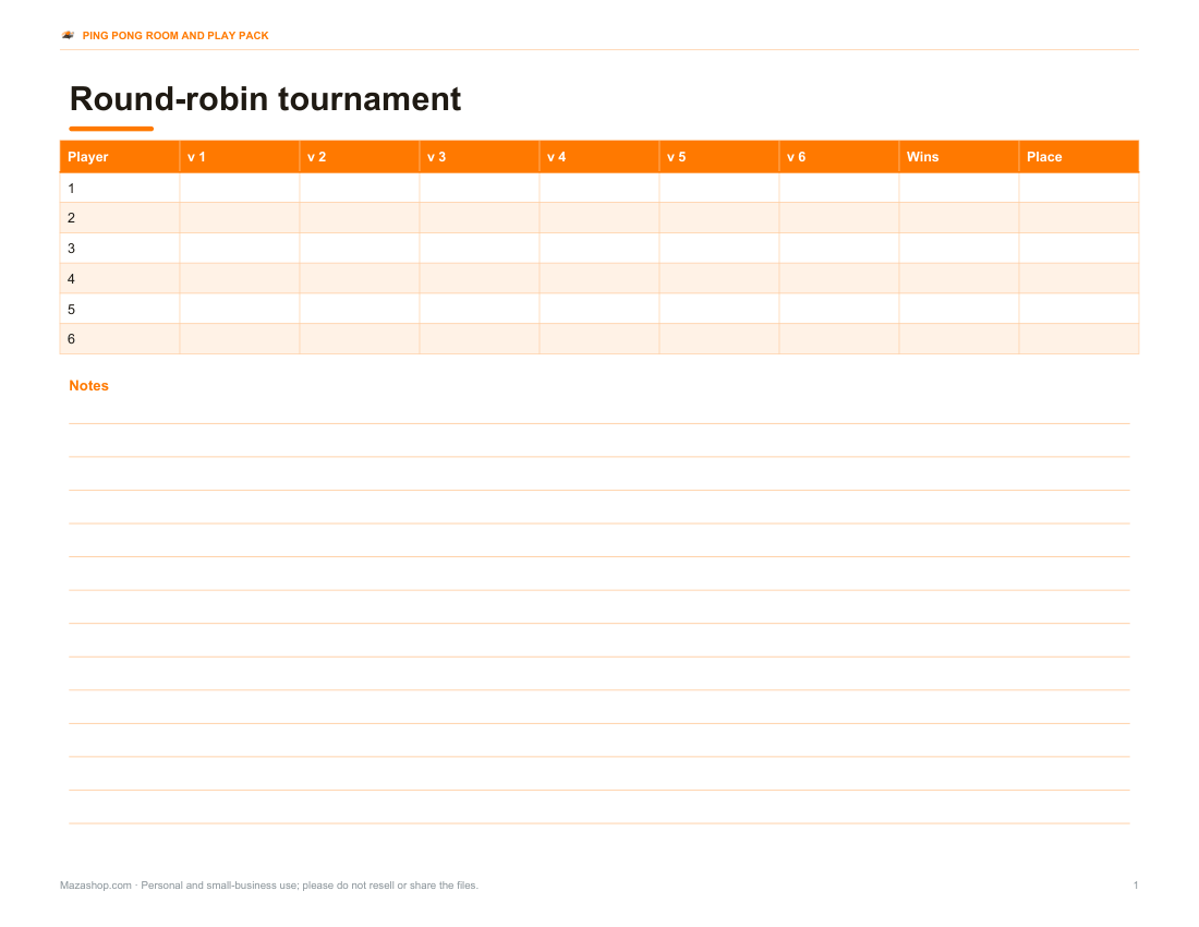 Preview of the first page of Round robin (PDF/XLSX)
