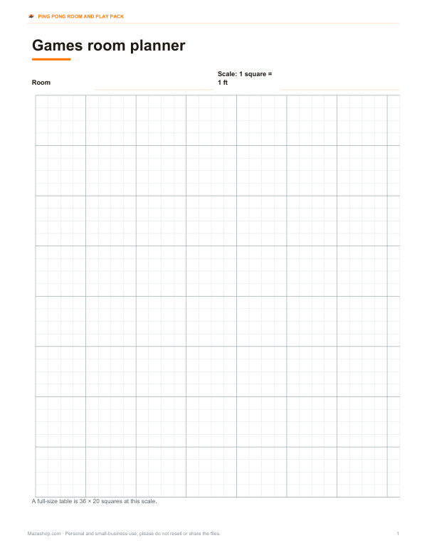 Preview of Printable Ping Pong Room Planner