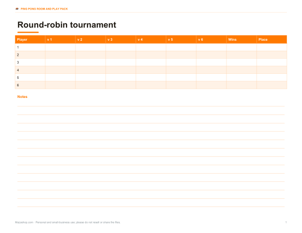 Preview of Printable Round Robin Tournament Sheet