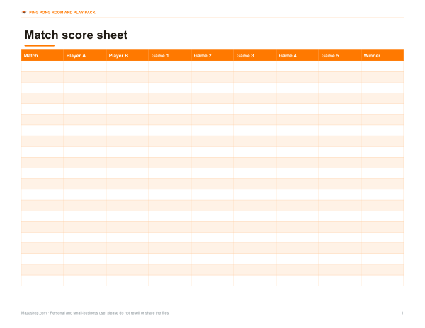 Preview of Printable Ping Pong Match Score Sheet